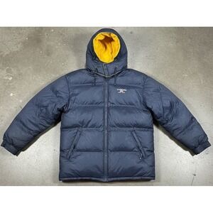 U.S. Polo Assn Jacket Mens Medium Blue Puffer Hooded Fleece Lined Flag Insulated